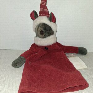 Vintage 2007 Woof & Poof Wine Bottle Cover Wolf Gray Dog Santa Hat NWT Gift